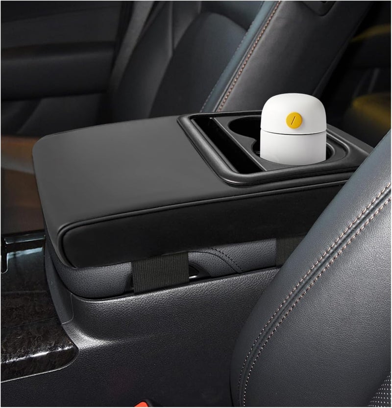 Suvnie Car Center Console Armrest Pillow, Memory Foam Auto Armrest Box Cover with Cup Holder and Phone Holder, Waterproof Leather Arm Rest Protector Cushion, Interior Car Accessories (Black) - Image 1